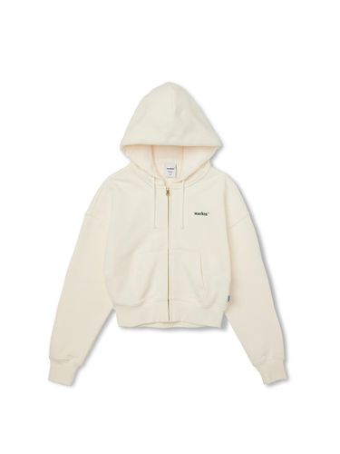 Small Logo Cropped Loose Fit Hooded Zip-Up [Ivory] - MARKM - Modalova