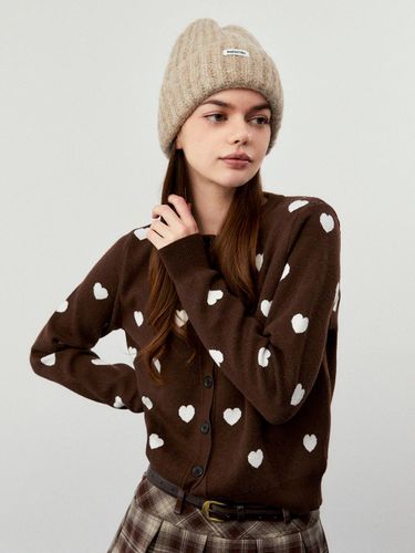 Hearts Pattern Soft Knit Cardigan [BROWN] - koolkitten - Modalova