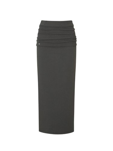 Lower Banding Ribbed Cotton Blend Skirt [Charcoal] - PAIN OR PLEASURE - Modalova