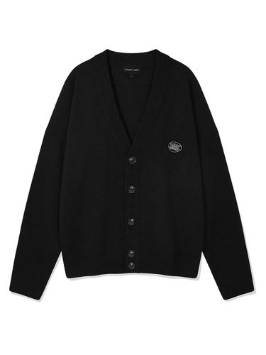 Patch V-neck Overfit Cardigan [Black] - Wacky Willy - Modalova