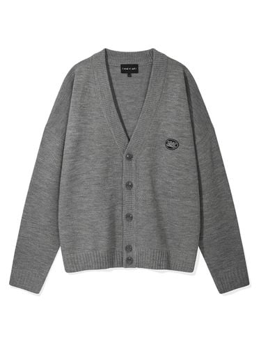 Patch V-neck Overfit Cardigan [Grey] - Wacky Willy - Modalova