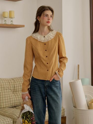 Ruffle Collar Corduroy Shirt - Simple Retro - Modalova