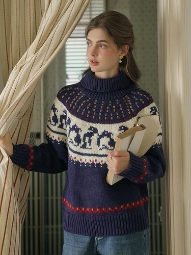 Fair Isle Turtleneck Knit Sweater - Simple Retro - Modalova