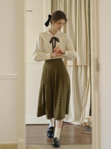 Vintage Check Wool Skirt - Simple Retro - Modalova