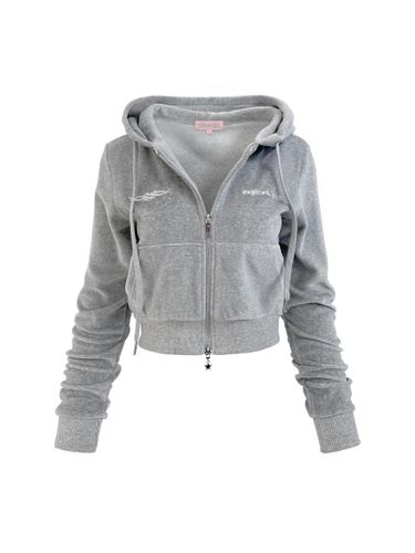 Signature Velvet Slim Zip-up Hoodie [Melange Grey] - EXPIRED GIRL - Modalova