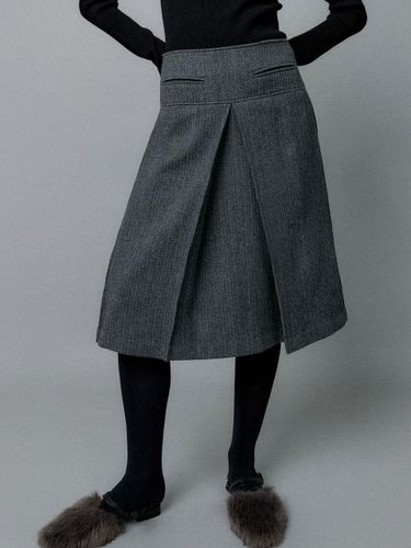 Tuck Pleated Wool Midi Skirt [Grey] - EPINGLER - Modalova