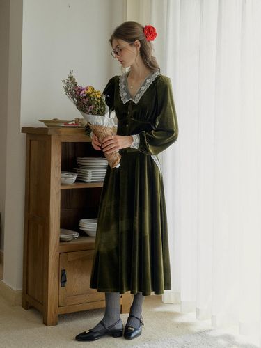 Vintage Velvet Long Skirt [GREEN] - Simple Retro - Modalova