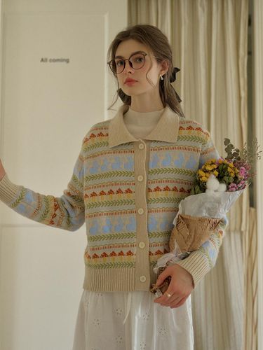 Gentle Wool Pattern Knit Cardigan - Simple Retro - Modalova