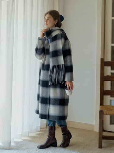 Contrasting Check Wool Coat - Simple Retro - Modalova