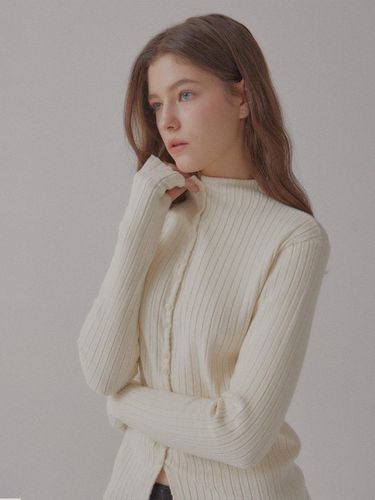 Ribbed Mockneck Cotton-Spandex Cardigan [Cream] - DEARSTALKER - Modalova