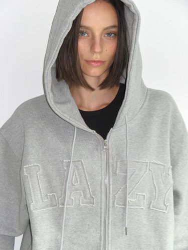 Lazy Grunge Patch Oversized Heavyweight Zip-up Hoodie - lazyz - Modalova