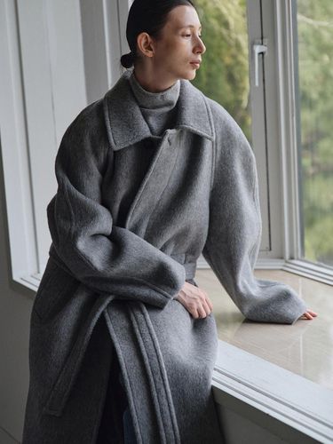 Alpaca Wool Balmacaan Coat [Melange Gray] - RRACE - Modalova