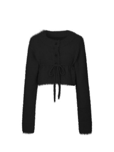 Premium Cropped Knit Cardigan [Black] - PAIN OR PLEASURE - Modalova