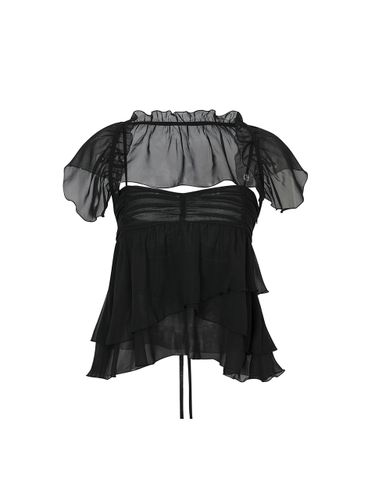 Cape Shirring Chiffon Blouse [Black] - PAIN OR PLEASURE - Modalova