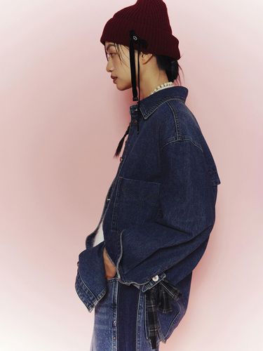 Ribbon Oversized Denim Shirt [] (LFPDS25020BUX) - LUCKY CHOUETTE - Modalova