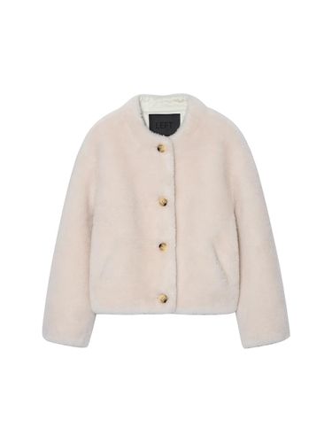 Fur Collarless Cropped Wool Jacket [Ivory] - LeftSeoul - Modalova