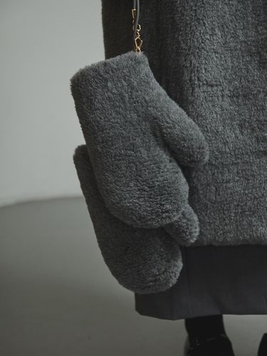 Fur Wool Silk Teddy Bear Mittens [Dark Grey] - LeftSeoul - Modalova