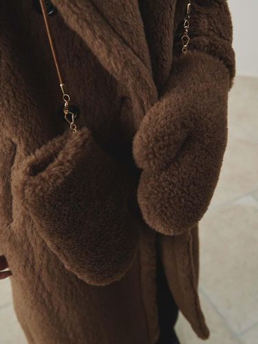 Fur Wool Silk Teddy Bear Mittens [Dark Brown] - LeftSeoul - Modalova