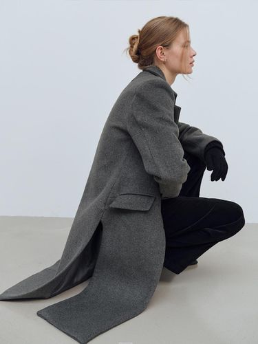 Side Cut Out Single Wool Coat [Charcoal] - YUSE - Modalova