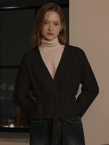 Cashmere Wool Belted Cardigan [Black] - hyyk - Modalova