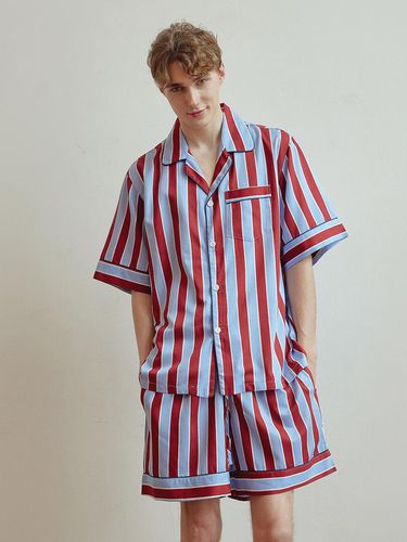 Cotton Modal Stripe Short-Sleeve Set [Brick] - FOVERE - Modalova