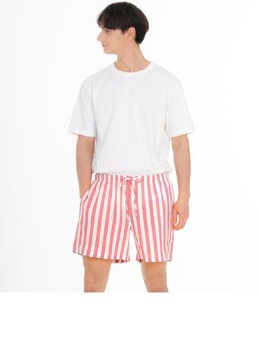 Berry Stripe Cotton-Blend Elastic Waist Shorts [Berry] - FOVERE - Modalova