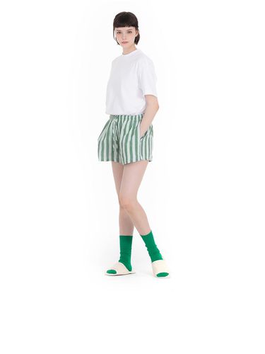 Elastic Waist Cotton Blend Stripe Shorts [GREEN] - FOVERE - Modalova