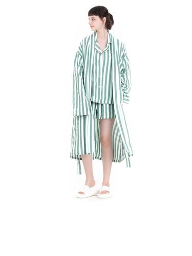 Cotton Blend Striped Relaxed Fit Robe [GREEN] - FOVERE - Modalova