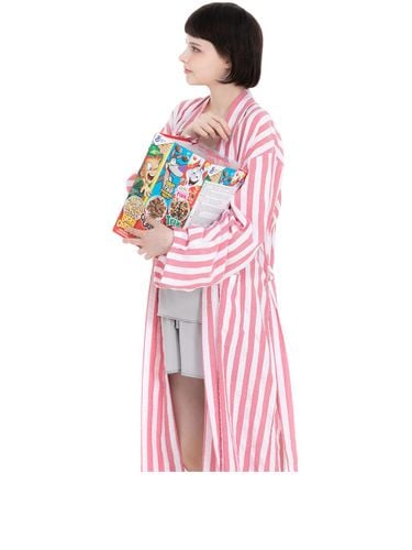 Stripe Cotton Blend Loose Robe [Berry] - FOVERE - Modalova