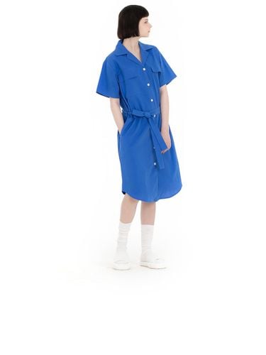 Cotton Belted Collared Dress [Sky] - FOVERE - Modalova