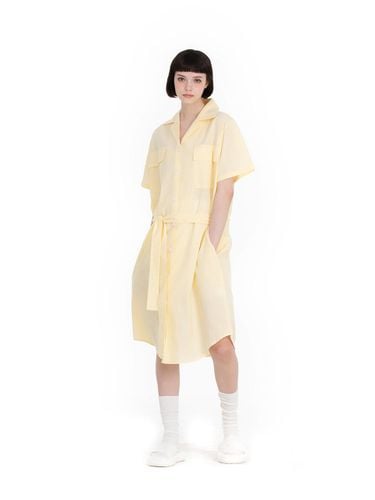 Cotton Classic Collar Button-Up Belted Dress [Yellow] - FOVERE - Modalova