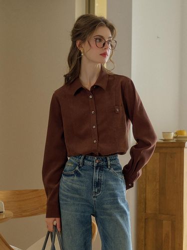 Vintage Pocket Corduroy Relaxed Fit Shirt [Brown] - Simple Retro - Modalova