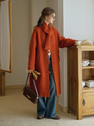 Wool Blend Scarf Set Casual Coat [RED BROWN] - Simple Retro - Modalova