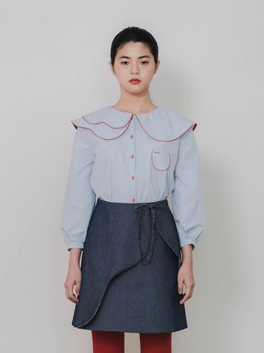 Double Layer Collar Cotton Blouse [Sky Blue] - GAYEON LEE - Modalova