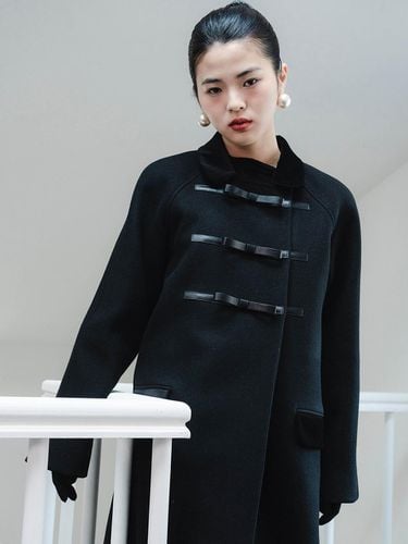 Straight Fit Melton Wool Long Coat [Black] - GAYEON LEE - Modalova