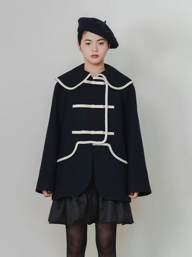 Premium Wool Half Coat [Navy] - GAYEON LEE - Modalova