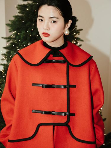 Wool Ribbon Edge Statement Coat [RED] - GAYEON LEE - Modalova