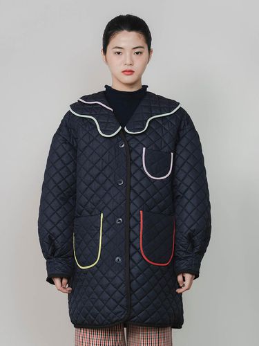 Quilted A-line Double-layer Coat [Navy] - GAYEON LEE - Modalova