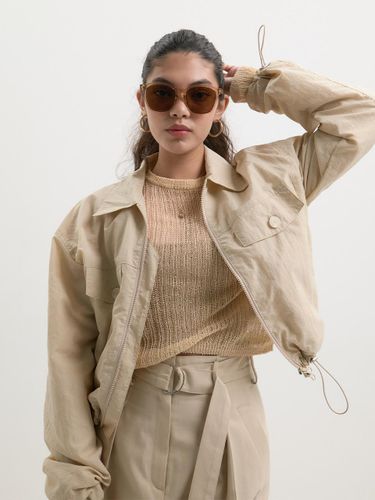 Washed Nylon Two-Way Zip Mesh Lined Jumper [Light Beige] - OUTSHELL - Modalova