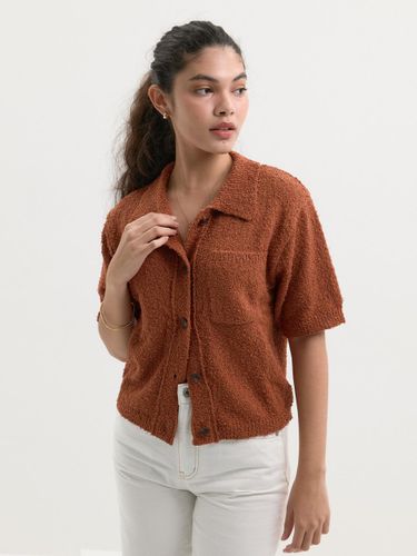 Cotton Boucl Loose-Knit Collar Cardigan [Brick] - OUTSHELL - Modalova