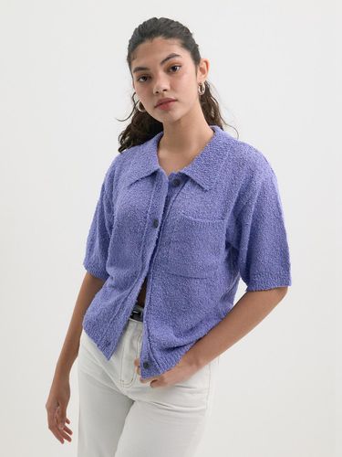 Cotton Loose-Knit Collar Cardigan [Purple] - OUTSHELL - Modalova