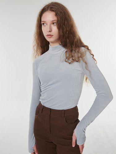 Velour Corduroy Mock Neck Top [Sky Blue] - OUTSHELL - Modalova