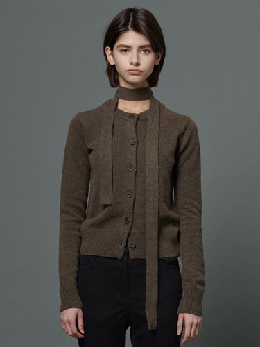 Merino Wool Double-Layered Tie Cardigan [Brown] - OUTSHELL - Modalova