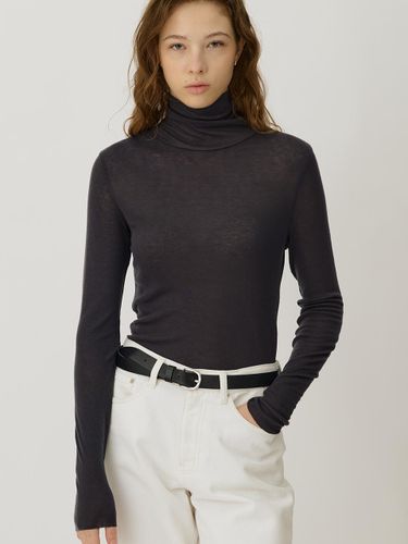 Sheer Wool Turtleneck T-shirt [Charcoal Grey] - MANNON - Modalova