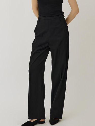 High-Rise Minimal Round Wide-Fit Wool Blend Pants [Black] - MANNON - Modalova