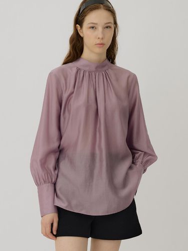 High Neck Tie Collar Sheer Tencel Blouse [Mauve Violet] - MANNON - Modalova