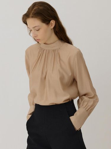 High Neck Tie Collar Sheer TENCEL Blend Blouse [Rose Wood] - MANNON - Modalova