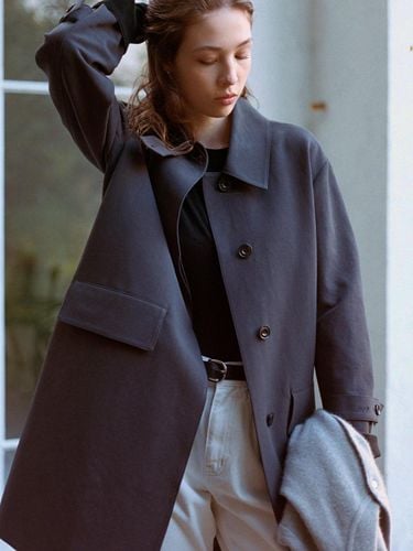 Classic Oversized Single Mac Coat [Charcoal Grey] - MANNON - Modalova