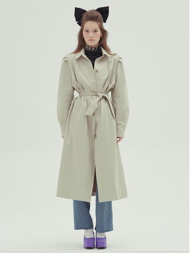 Cotton Blend Puff Sleeve Trench Coat [Beige] - emilee F - Modalova