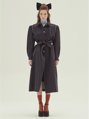 Classic Puff Sleeve Cotton-Blend Trench Coat [Navy] - emilee F - Modalova